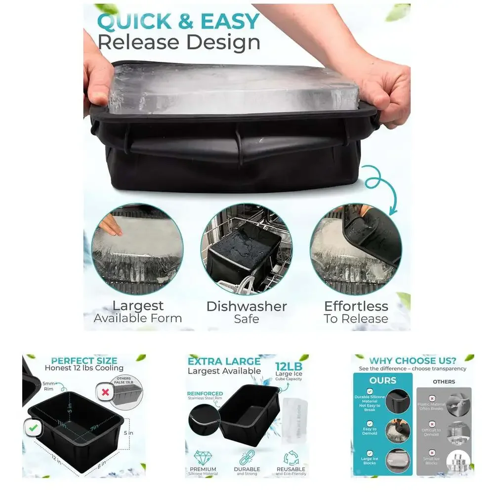 Large Ice Cube Maker Silicone Form for 12 Pound Ice Blocks 11X7X5 Inches